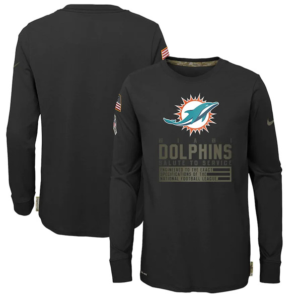 Youth Miami Dolphins Black NFL 2020 Salute To Service Sideline Performance Long Sleeve T-Shirt Youth Miami Dolphins Black NFL 2020 Salute To Service Sideline Performance Long Sleeve T-Shirt